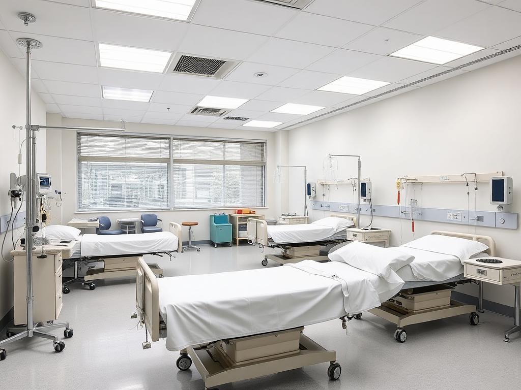 Modern nursing skill lab with hospital beds