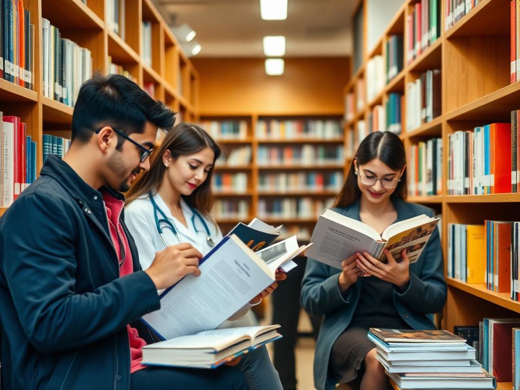 Students studying in college library